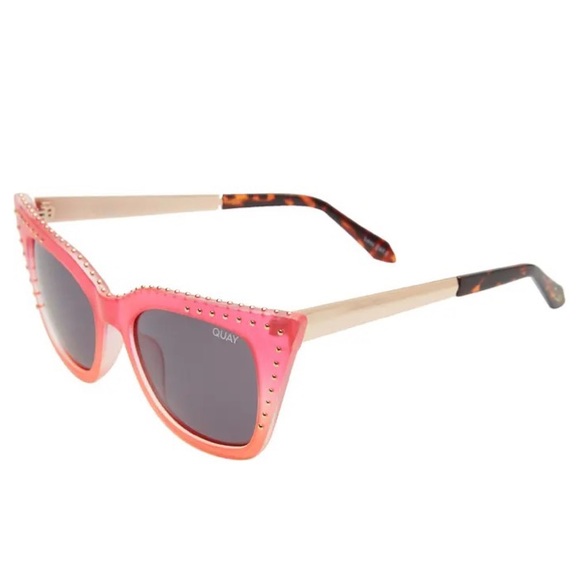 QUAY Harper Sunglasses Studded Coral Pink Frame Smoke Blackout Lenses Cateye - Picture 5 of 13